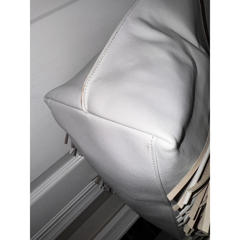 Sara Battaglia White Leather Fringe Tote Bag Designer Handbag‎ Purse